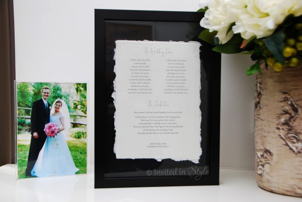 Framed Cotton Paper Wedding Vows - A5 size cards - Image 3