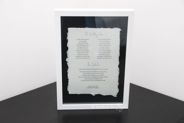 Framed Cotton Paper Wedding Vows - A5 size cards - Image 4