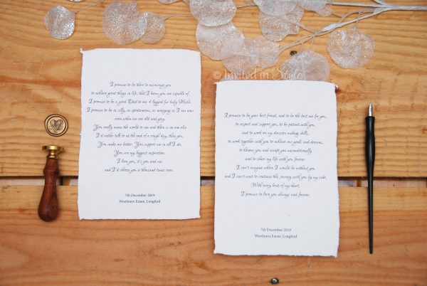 Cotton Paper Wedding Vows - Card/s only - Image 5