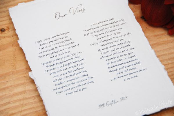 Cotton Paper Wedding Vows - Card/s only - Image 3