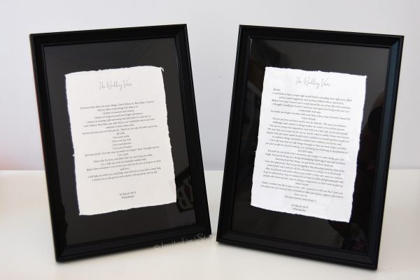 Framed Cotton Paper Wedding Vows - A5 size cards - Image 14