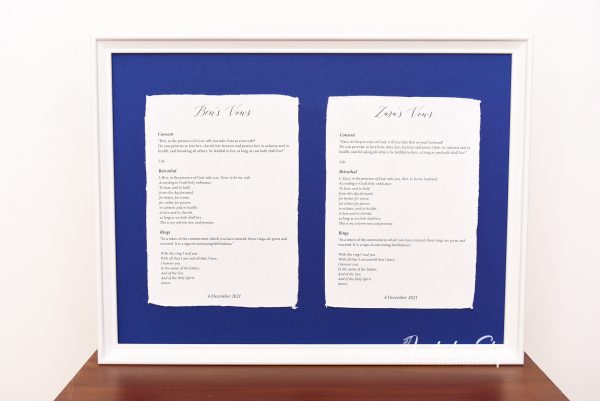 Framed Cotton Paper Wedding Vows - A5 size cards - Image 7