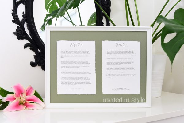 Framed Cotton Paper Wedding Vows - A5 size cards