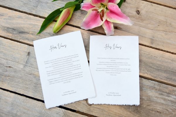 Cotton Paper Wedding Vows - Card/s only