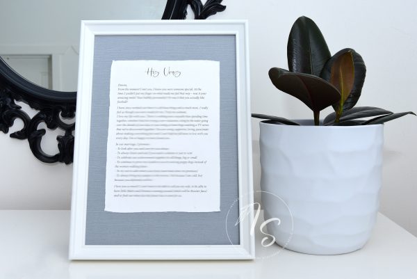 Framed Cotton Paper Wedding Vows - A5 size cards - Image 2